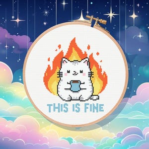 C'est bien - Modèle de point de croix drôle de chat et de café