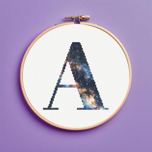 Via Láctea Galaxy Inicial Um Padrão de Ponto Cruz, monograma, download instantâneo, pdf padrão carta padrão de ponto cruz, presente personalizado