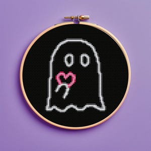 Neon Ghost - Neon Sign Cross Stitch pattern pdf for beginners Halloween DIY,
