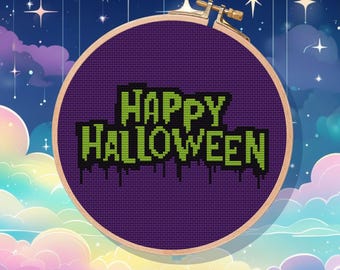 Happy Halloween Cross Stitch Pattern: Easy Beginner DIY (PDF Pattern)