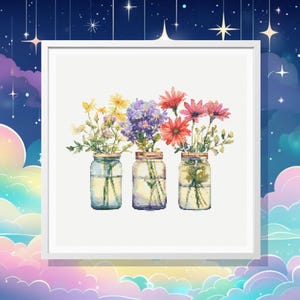 Wildflower Jars Cross Stitch Pattern: Floral Home Decor (PDF Pattern)