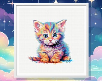 Whimsical Rainbow Cat Cross Stitch - Instant Digital Download