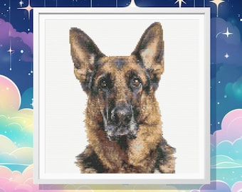 German Shepherd Portrait Cross Stitch Pattern Downloadable PDF