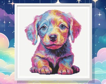 Prism Puppy - Digital Cross Stitch Chart DIY Pattern