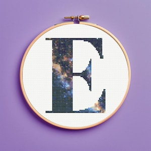 Milky Way Galaxy Initial E Cross Stitch Pattern, monogram, instant download, pdf pattern letter cross stitch pattern, Personalized gift