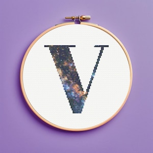 Milky Way Galaxy Initial V Cross Stitch Pattern, monogram, instant download, pdf pattern letter cross stitch pattern, Personalized gift