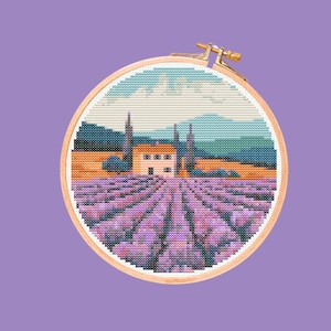 Lavender Fields cross stitch pattern, pdf, instant download, chart, Floral garden, purple, Embroidery