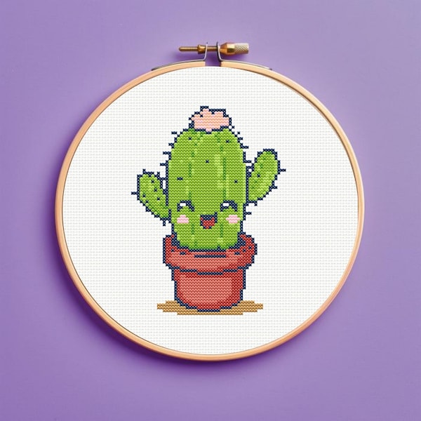 Kawaii Cactus Cross Stitch Pattern, Instant Download, Cute, Cuddly, Adorable