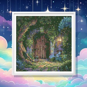 Mossy Hollow Magical Doorway Full Coverage cross stitching pattern with chart DIY stitching