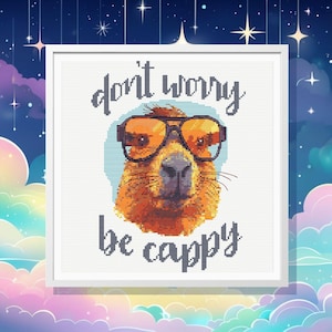 Don't Worry, Be Cappy - a Whimsical Capybara Cross stitch pattern - downloadable PDF