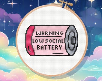 Low Social Battery Cross Stitch Pattern, instant Download, pdf pattern