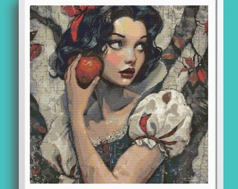 Snow White Cross Stitch Pattern, Full Coverage, pulp art, dark princess, Pattern Keeper Compatible