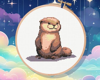 Otter Cross Stitch Pattern: 'Otterly Adorable' Counted Design (PDF)
