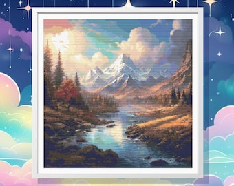 Serene Autumn Mountain Cross Stitch Pattern