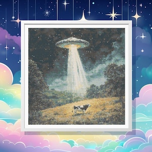 UFO Cow Cross Stitch Pattern, Full Coverage, Pattern Keeper Compatible
