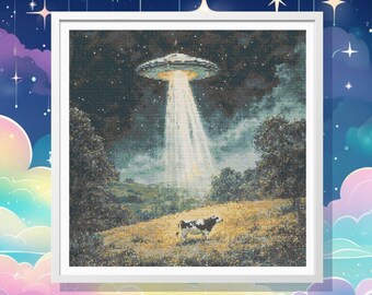 UFO Cow Cross Stitch Pattern, Full Coverage, Pattern Keeper Compatible