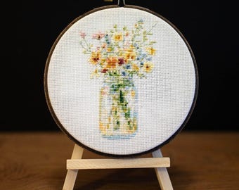 Wildflower Jar Cross Stitch Pattern: Watercolor Floral Design (PDF Pattern)