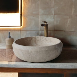Travertine Chamfered Marble Sink - travertine, stone sink, handmade sink, countertop basin