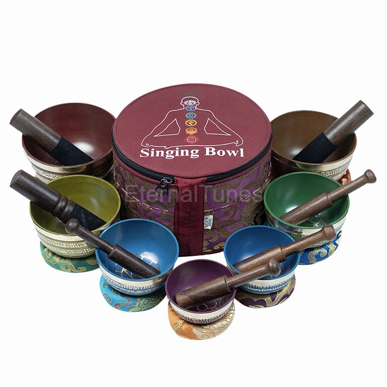 Sale Chakra Healing Singing Bowl Set of 7 Hand Painted Tibetan Sound
