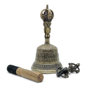 Authentic Tibetan 7.5" Bronze Bell & Dorje Vajra Set – Quality Sound for Healing, Meditation, and Yoga. Handmade with Premium Bell Metal.
