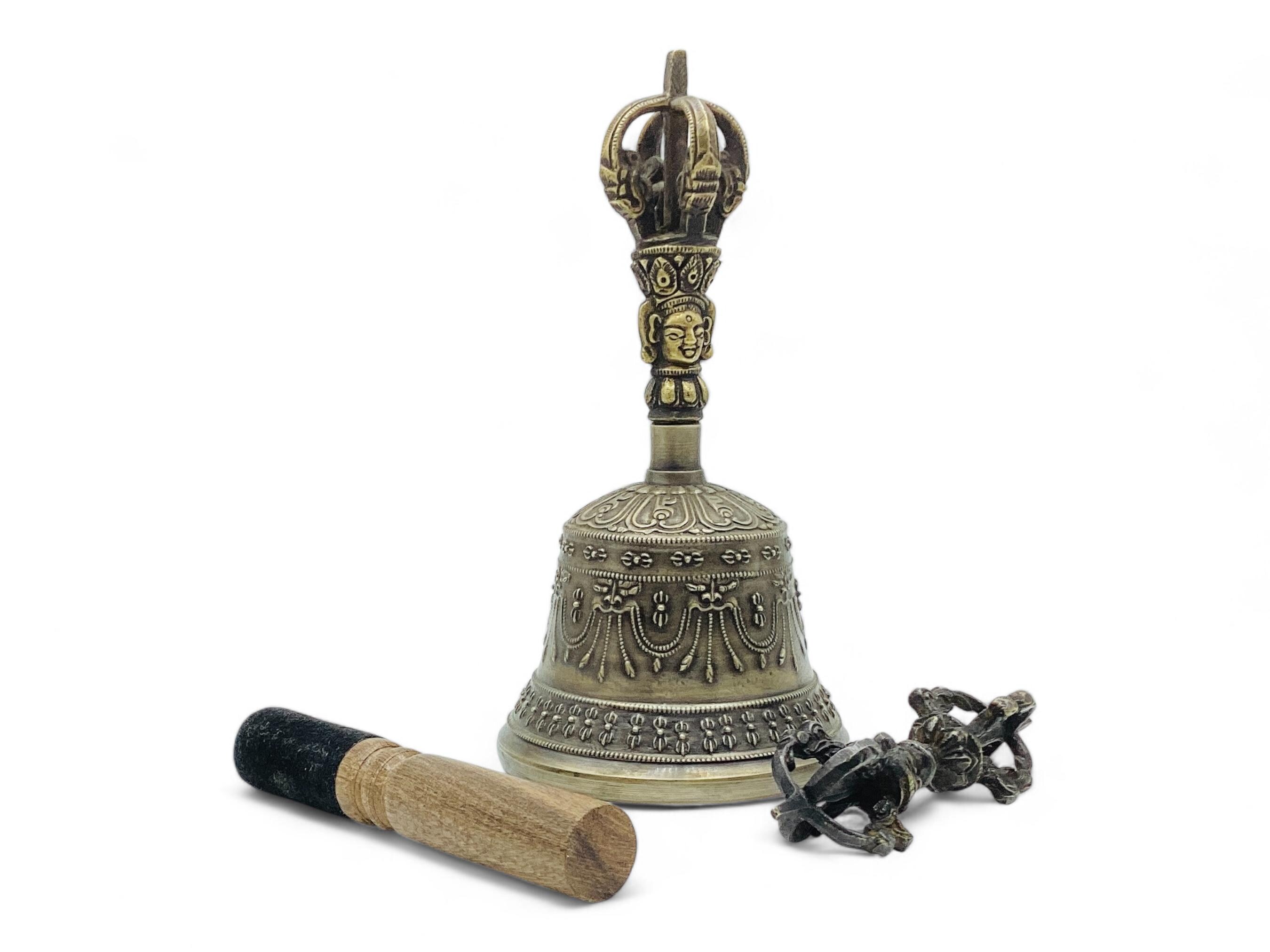Authentic Tibetan 7.5" Bronze Bell & Dorje Vajra Set – Quality Sound for Healing, Meditation, and Yoga. Handmade with Premium Bell Metal.