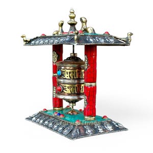 13 cm Tibetisch buddhistische Gebetsmühle, Om Mani Padme Hum Mantra Mähne. Ideal für Ihren Hausaltar oder spirituellen Raum. Buddhismus Dekor.