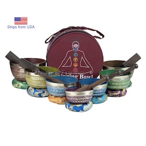 Sale -7-Piece Chakra Singing Bowl Set – Handcrafted in Nepal for Healing & Balancing Your Chakras – Perfect for Sound Therapy and Meditation