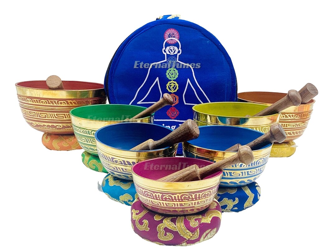 Colorful Chakra Healing Singing Bowl Set of 7 Hand Painted Tibetan ...