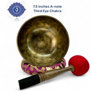 7.5&quot; A Note Singing Bowl for Third Eye Chakra | Tibetan Tiger Eye Sound Bowl | Healing Meditation Gift | Smooth Vibrations. Hand Picked.
