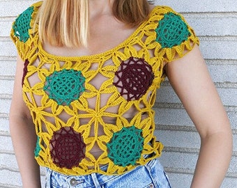 Crochet Lace Sunflower Top PDF Pattern - Crochet Boho Top, Crochet Tank Top, Crochet Beach Top, Summer Top, Crochet Tutorial, Festival top