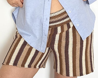 Virkade vertikalt randiga bomullsshorts i PDF-mönster: Boho Beach-stil