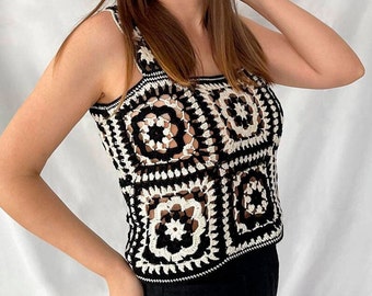 Lace Daisy Crochet Top PDF Pattern - Crochet Flower Top, Crochet Boho Top, Crochet Black and White Top, Crochet Tank Top, Crochet Summer Top
