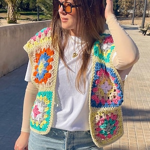 Granny Square Vest Crochet PDF Pattern: Crochet Slipover, Granny Squares, Crochet Oversized Vest, Crochet Mixed Stitches Vest, Boho Vest