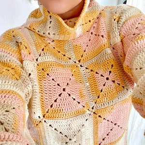 Crochet Turtleneck Granny Square Sweater PDF Pattern: Crochet Granny Square Pullover, Crochet Turtleneck Jumper, Granny Square Jersey image 7