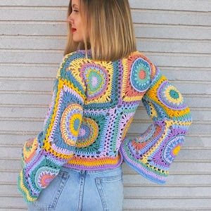 Crochet Boho Sweater PDF Pattern: Crochet Boho Top, Crochet Granny Square Top, Crochet Hippie Top, Festival Top, Crochet Long Sleeve Top