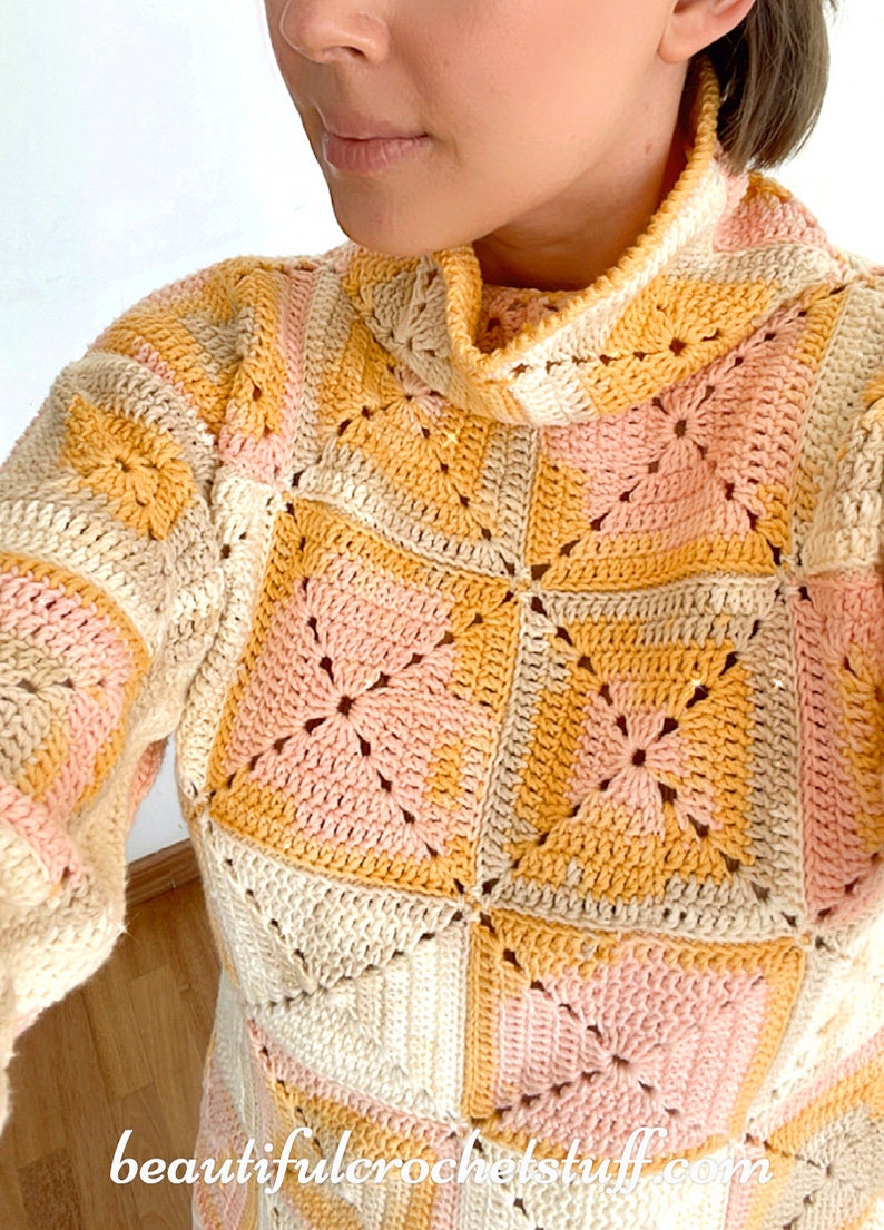 Crochet Turtleneck Granny Square Sweater PDF Pattern: Crochet Granny Square Pullover, Crochet Turtleneck Jumper, Granny Square Jersey image 5