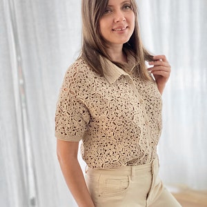 Crochet Flower Hexagon Shirt PDF Pattern: Crochet Hexagon Cardigan, Crochet Lace Cardigan, Crochet Short Sleeve Cardigan, Granny Square