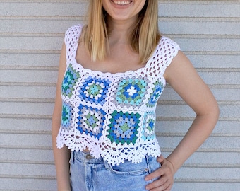 Crochet Classic Granny Square Top PDF Pattern - Crochet Crop Top, Crochet Summer Top, Crochet Granny Square, Crochet Tank Top
