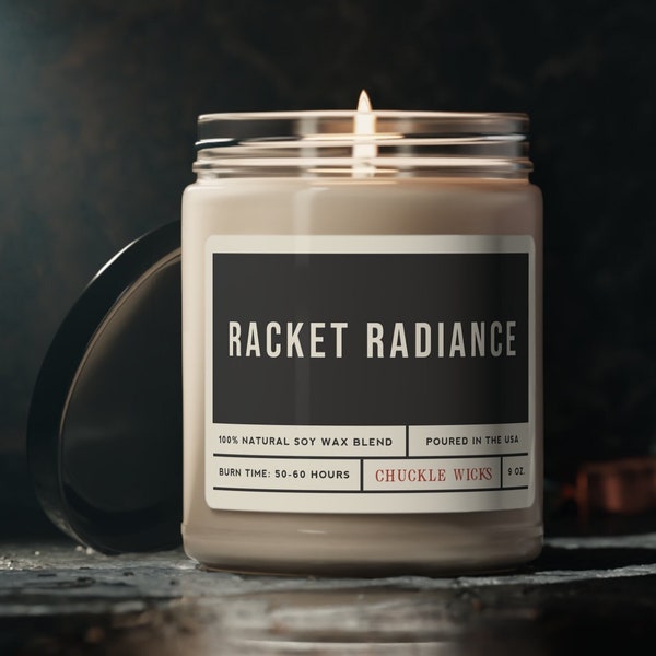 Racket Radience - Scented Soy Candle, 9oz | Unique Gift Idea | Tennis Candle | Sport Fan Gift | Game Day Decor | Sport Themed Candle