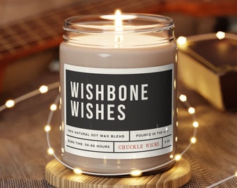 Wishbone Wishes - Scented Soy Candle, 9oz, Funny Thanksgiving Candle, Thanksgiving Table Decor, Thanksgiving Friend Gift