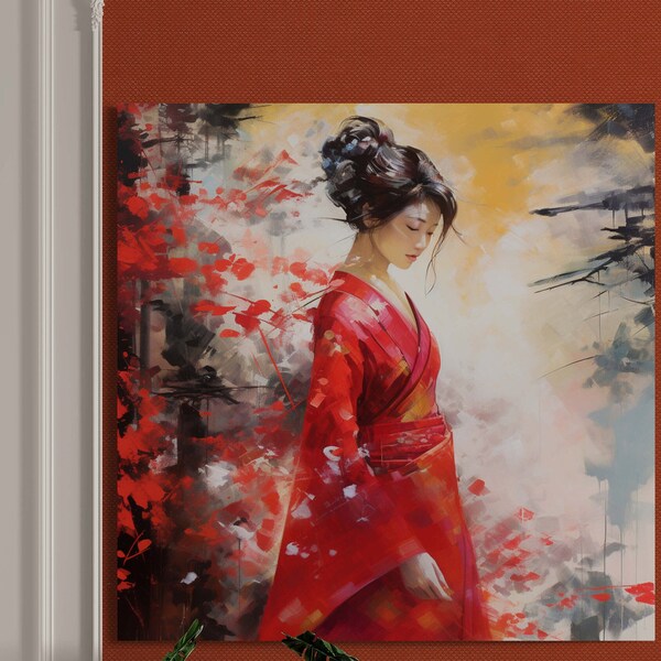 Art authentique de femmes japonaises | Peinture élégante de style aquarelle | Impression sur toile | Décoration d'intérieur parfaite | Oeuvre d'art japonaise traditionnelle unique