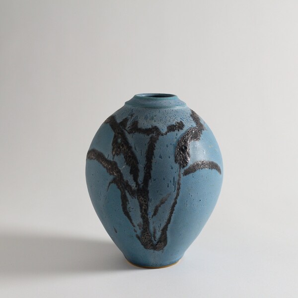 Vintage Turquoise and Black Signed Studio Pottery Vase
