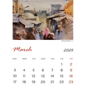 Art Calendar 2024 with watercolor paintings by the artist Alexandr Zibin Jr. My wonderful Israel wish Israel's holiday days. For Israelis. image 4