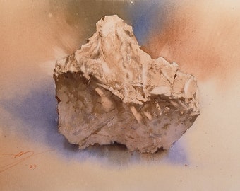 Stone. Watercolor still life paining. Israel.