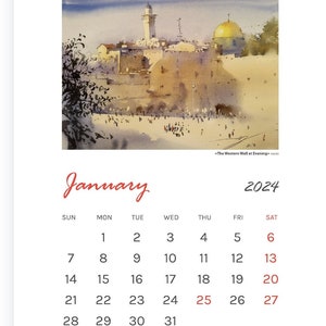 Art Calendar 2024 with watercolor paintings by the artist Alexandr Zibin Jr. My wonderful Israel wish Israel's holiday days. For Israelis. image 2