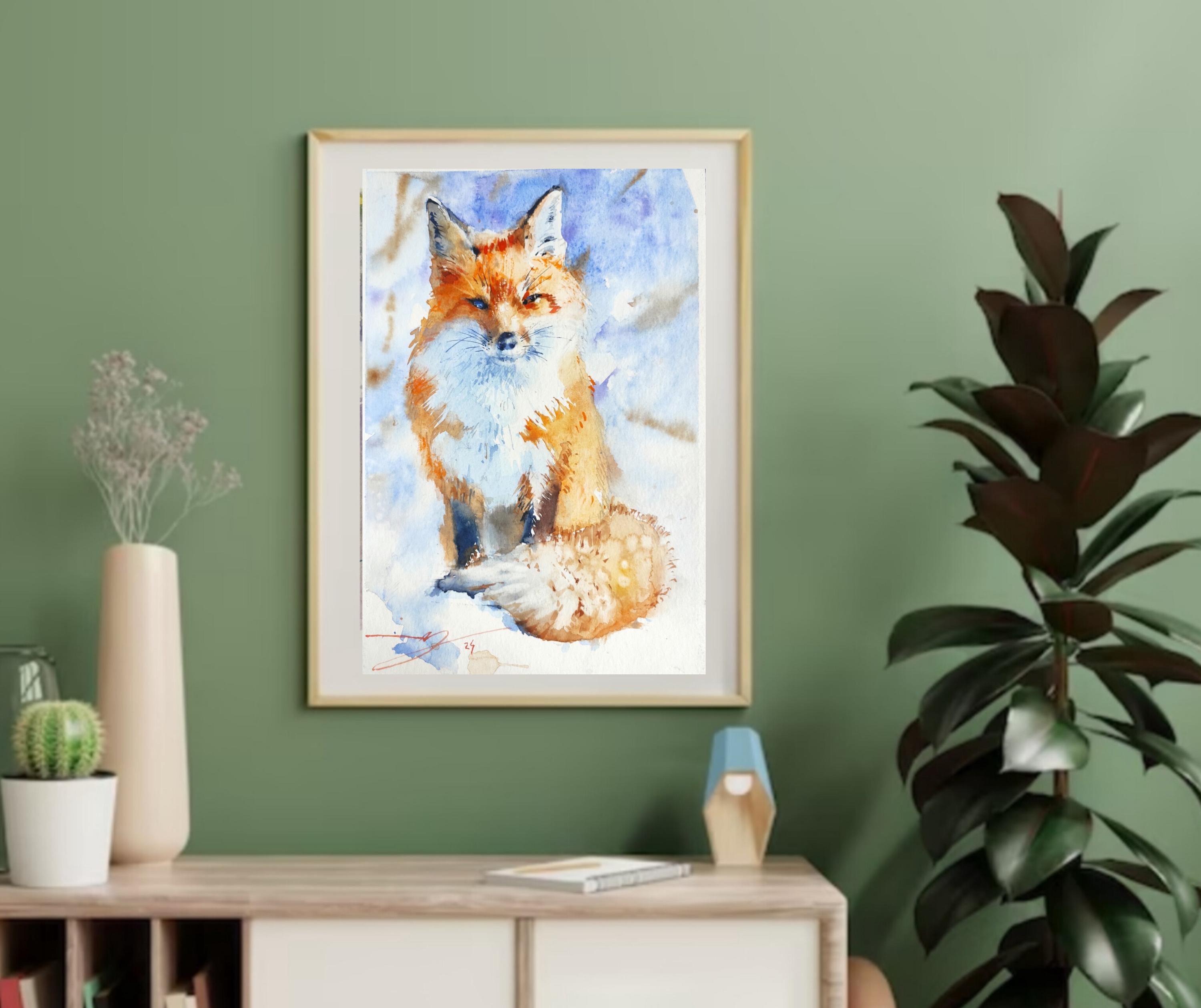Rustic Fox Image FOX WATERCOLOR ART, Forest Animals Art, Wildlife Painting, Woodland ...