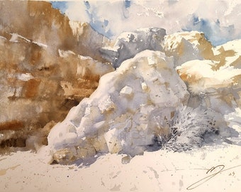 Desert. Watercolor Painting, Wall Art, Landscape, Artwork, Watercolor scenery. Original aquarelle. Passover