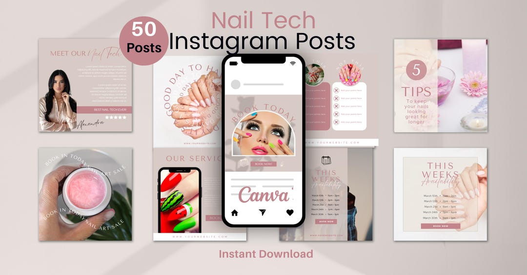 50 Editable Social Media Post Templates for Nail Tech/ Instant Download ...