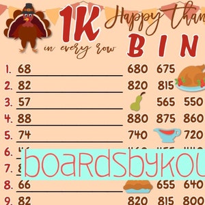 1K wta bingo board