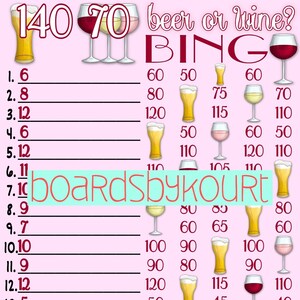 140 wta bingo board